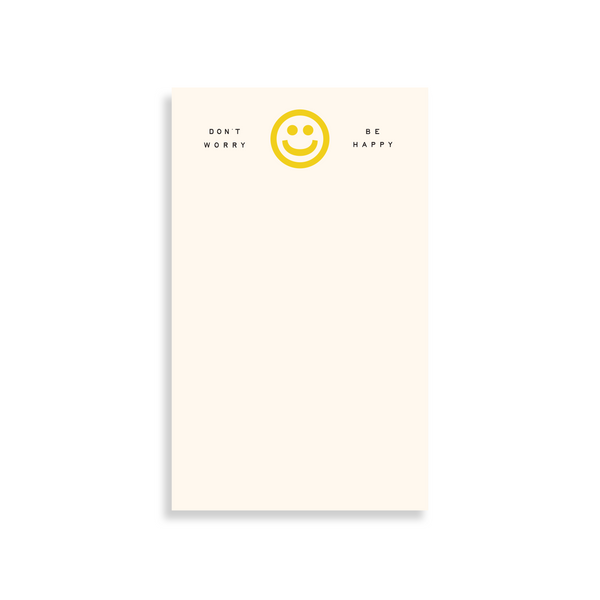 Moglea Don't Worry Be Happy Pad with colorful, artistic design featuring cheerful text and vibrant illustrations.