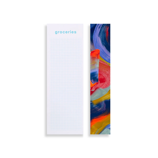 Moglea Slim Pad notepad with a swirl design for groceries and shopping lists, compact and stylish stationery.